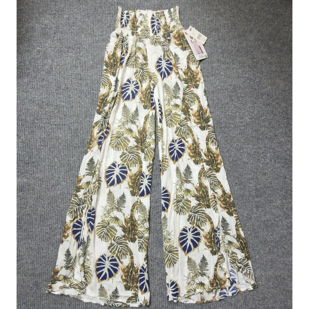 Rewash Women Large Split Leg Palazzo Pants Elastic Waist Wide Leg Sea Grass NEW